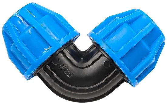 Connettori di tubo 25 mm - 90 gradi - Connettori veloci - PE - Per installazioni interne ed esterne - Resistente all'usura - Contenuto 4 pezzi - Connettori di tubo