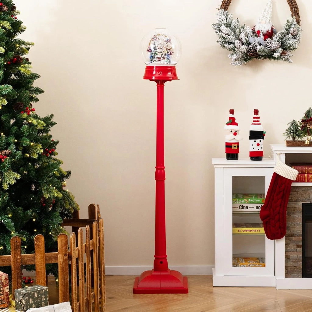 150 CM Lampione Natalizio Musicale, Lampada Festiva con Lanterna a Globo di Neve Attivata dal Suono, Albero di Natale, Babbo Natale, Soldato e Scatole Regalo (Modello 4)