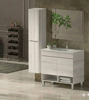 Mobile Bagno NEBARI com gambe Già Montato 2 portas, lavabo e specchio Bianco nordico 60x45 cm con colonna