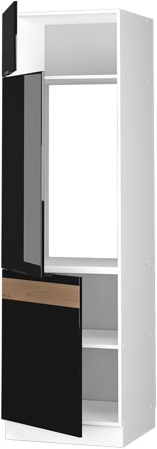 Armadio frigorifero Fame-Line, Rovere nero lucido, 60 cm, per la combinazione con altri moduli della serie Fame-Line