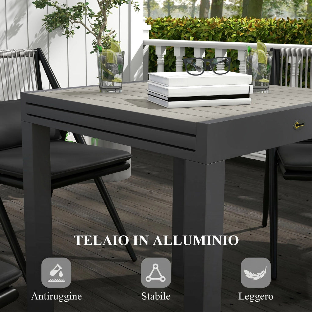 Tavolo da Giardino Allungabile per 4-6 Persone con Piano a Doghe, in Alluminio, 81/162x80x75 cm, Grigio