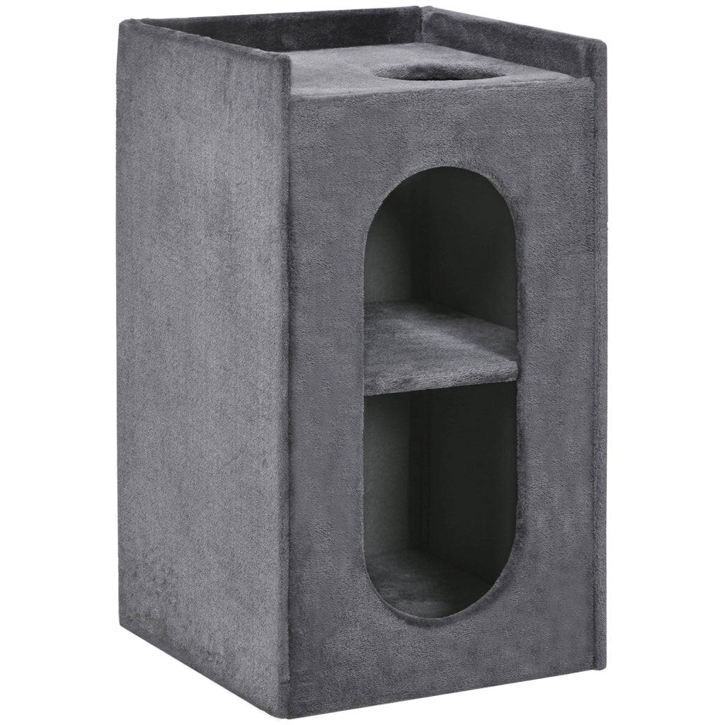 Tiragraffi a Torre con 2 Cucce per Gatti ¨C Xylo ¨C Sisal e Peluche Grigio Naturale