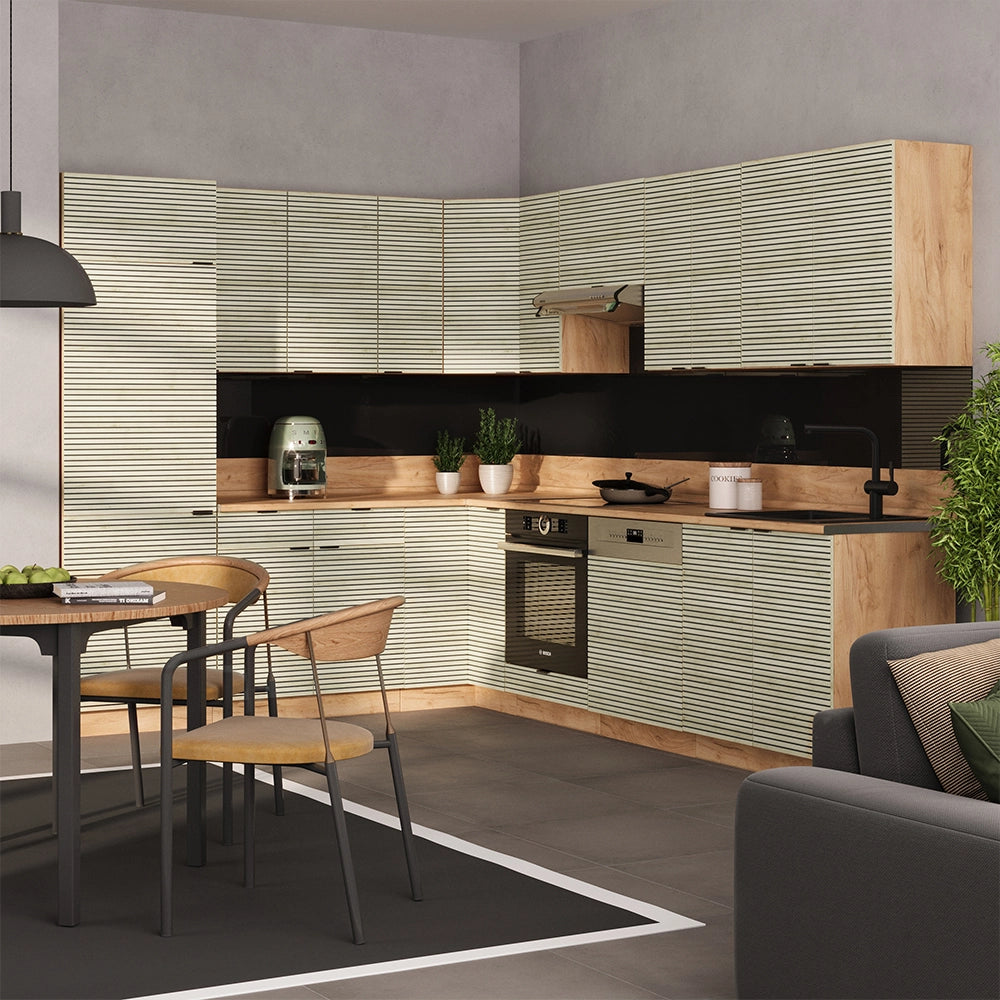 Cucina angolare completa Fame-Line Pannello in quercia/Rovere dorato 227 x 60 cm, PL Marmo Vicco