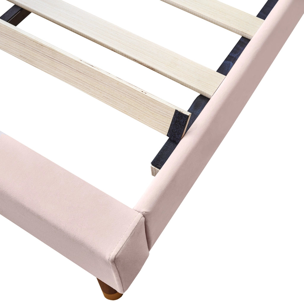 Polsterbett 90x200 cm in velluto rosa con rete a doghe e testiera