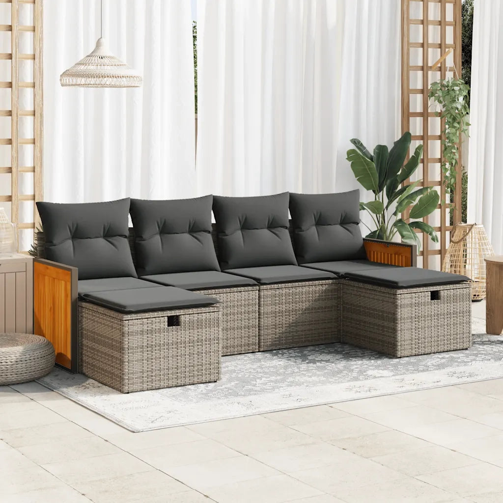Set Divano da Giardino 6 pz con Cuscini Grigio in Polyrattan 3326057
