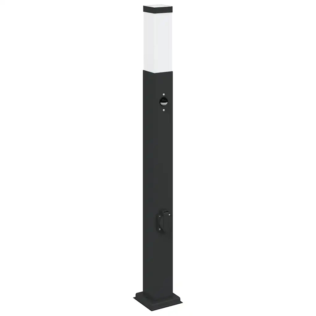 Lampioni a paletto con sensore e presa 3 pz 80 cm neri IP44 4006092