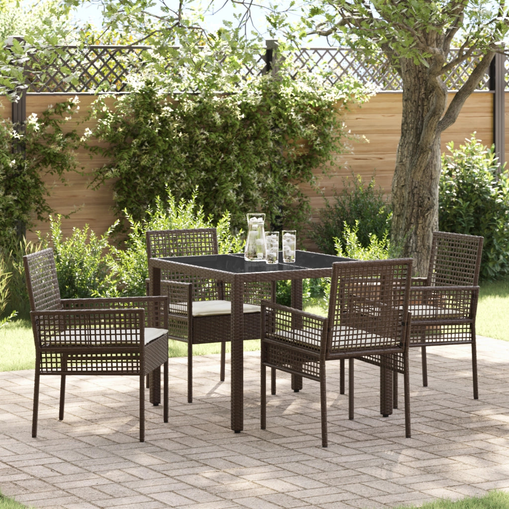 Set da Pranzo da Giardino  5 Pezzi con Cuscini Rattana Polipropilene Marrone