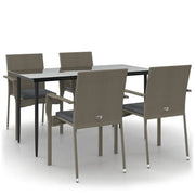 Set da Pranzo Giardino 5pz | Set Salotto da Giardino Nero e Grigio con Cuscini Polyrattan
