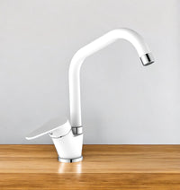 Miscelatore per cucina in ottone bianco, canna a ponte