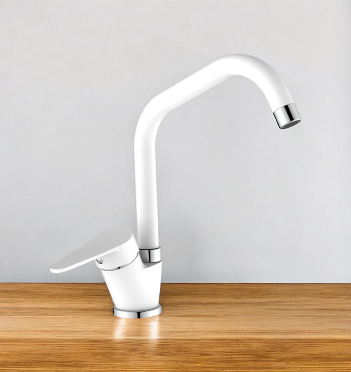 Miscelatore per cucina in ottone bianco, canna a ponte