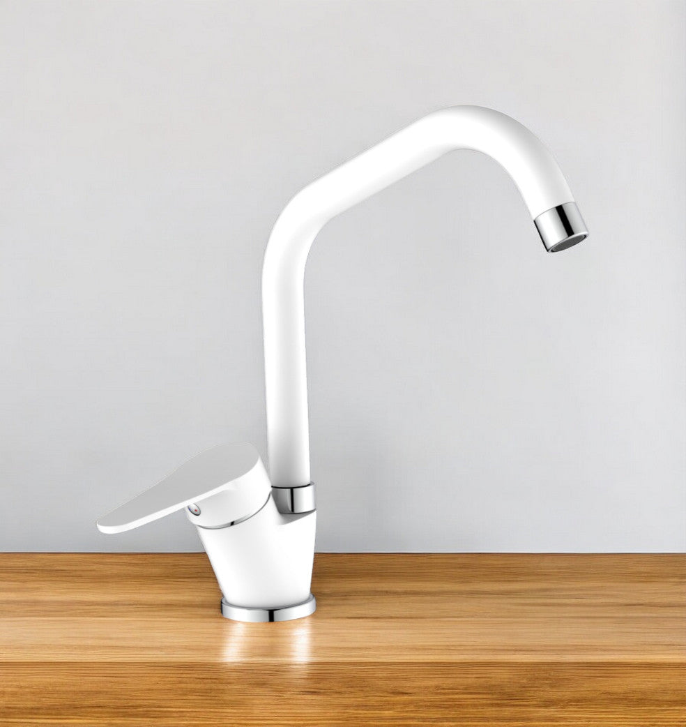 Miscelatore per cucina in ottone bianco, canna a ponte