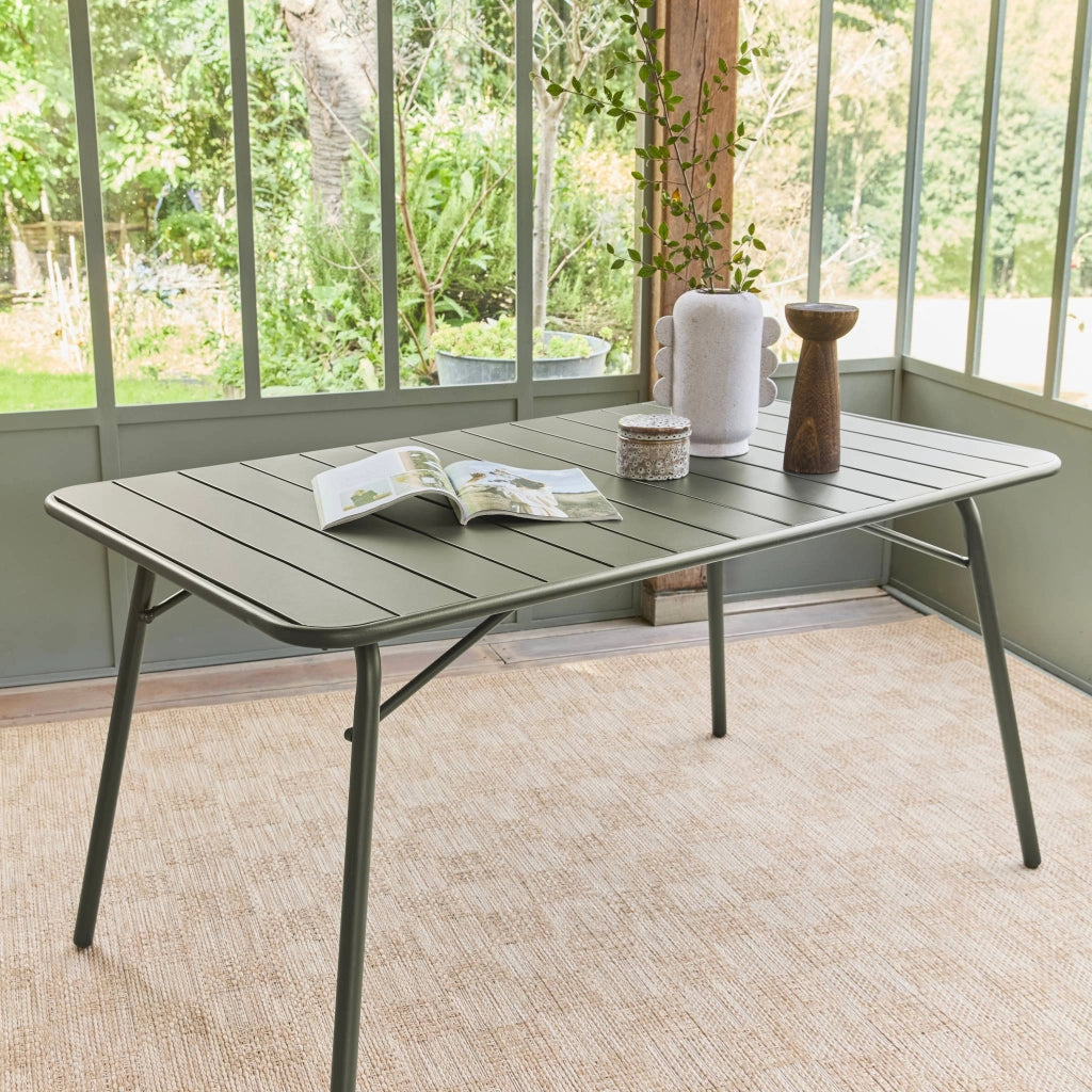 Tavolo da giardino pieghevole in metallo 6 posti, 140cm, verde kaki