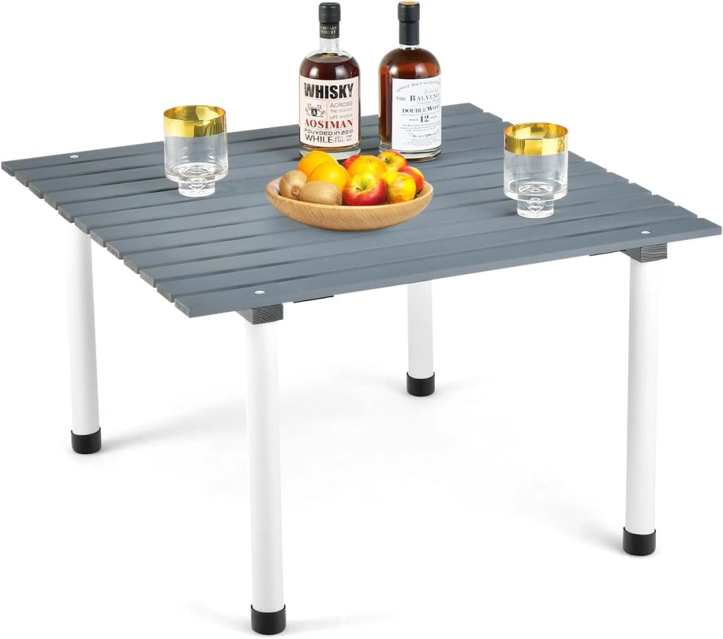 Tavolo da Campeggio Pieghevole per Esterni, Tavolo Picnic in Legno con Borsa Portatile, Tavolo da Campeggio Multifunzione per Spiaggia, Picnic, Pesca, Barbecue, 69 x 69 x 42 cm (Grigio)