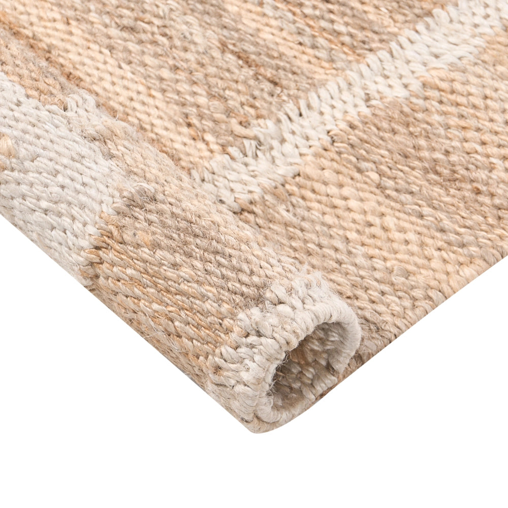 Tappeto Runner Beige Chiaro Iuta 80 x 300 cm con Motivo Rettangolare Tessuto Stile Rustico Soggiorno Camera Da Letto