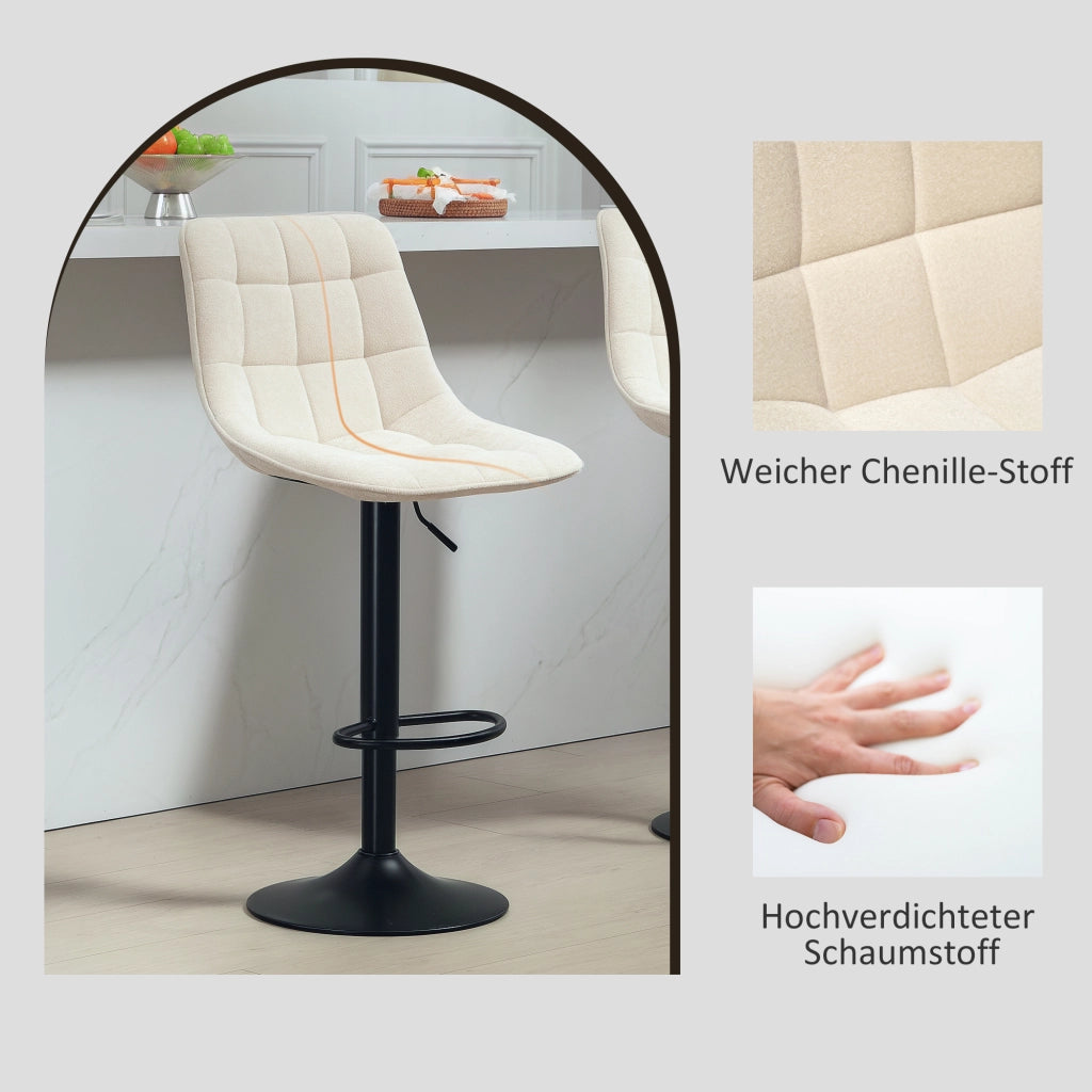 Sgabello da bar ¨C zephmum ¨C 2 pezzi con schienale e braccioli, imbottito, regolabile in altezza, colore beige
