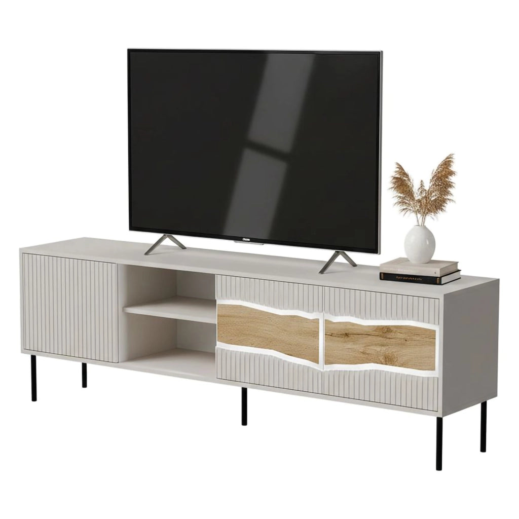 Luvinate, Mobile Porta tv 2 Ripiani, 190x40x61.5h cm Beige