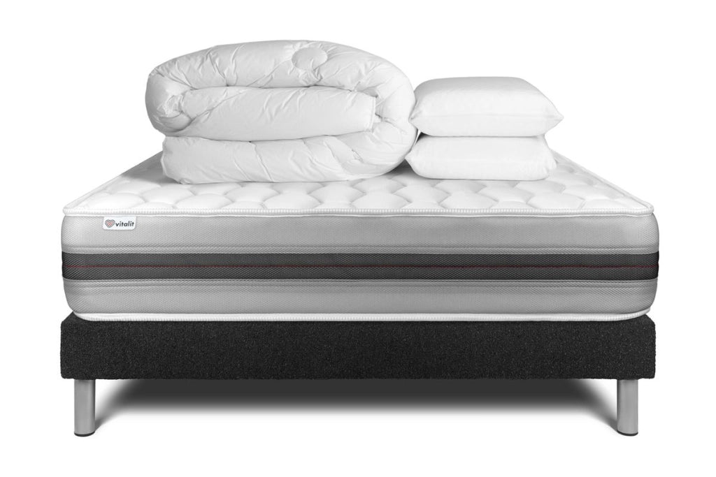 Pacchetto letto completo - Materasso 160x200cm + Box spring con doghe (in kit) + 2 cuscini + Piumino - Vitalspring Recover