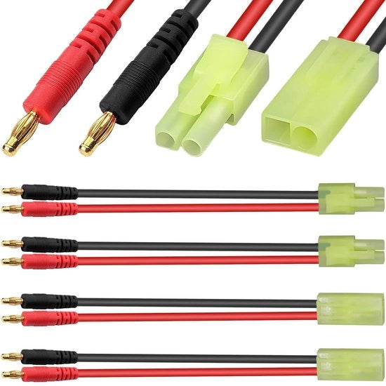 Cavo di connessione banana 30 cm - 4mm - Adattatore cavo banana - Mini Tamiya Maschio/Femmina - 14AWG - 2 pezzi - Adatto per modelli RC - Cavo di adattamento