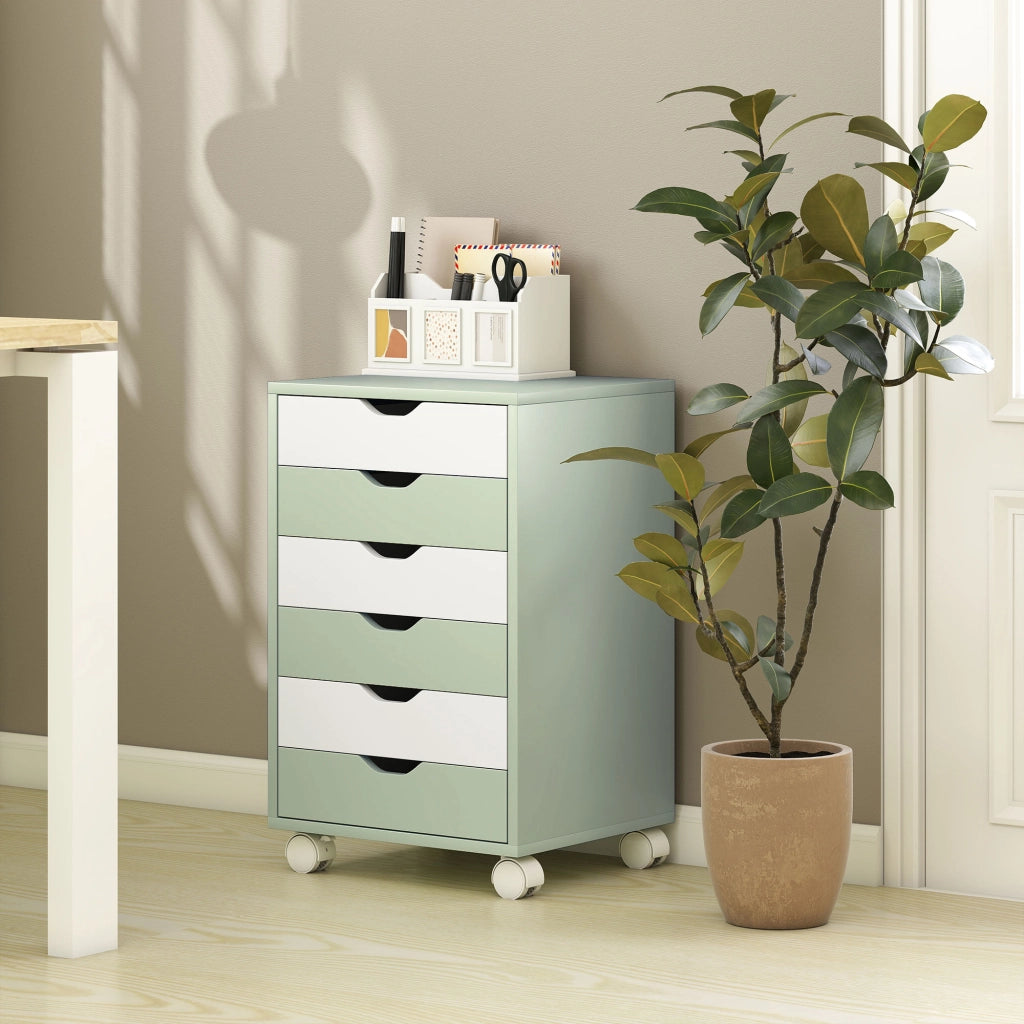 Cassettiera mobile con 6 cassetti e ruote ¨C Xylo ¨C Verde con guide scorrevoli silenziose