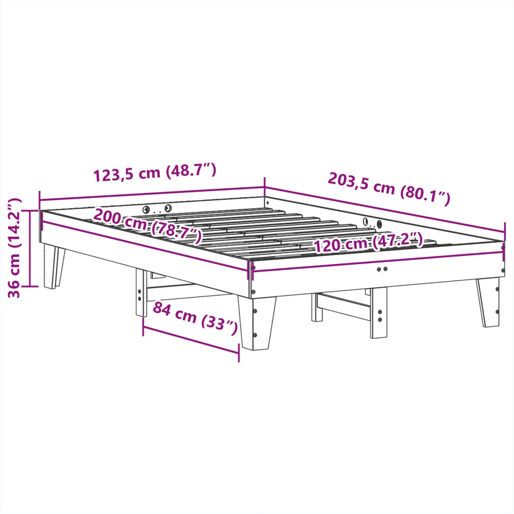 vidaXL Letto senza Materasso Bianco 120x200 cm Legno Massello di Pino