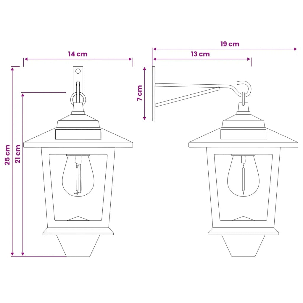 Lampada da Muro with LED Bulb 2 pz Nero 19 x 14 x 25 cm 42042689