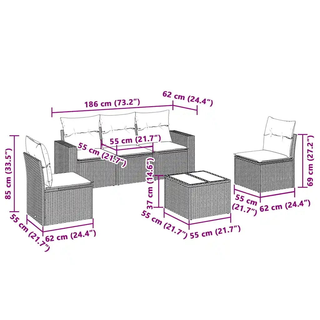 Set Divano da Giardino 6pz con Cuscini Grigio Chiaro Polyrattan 3251139