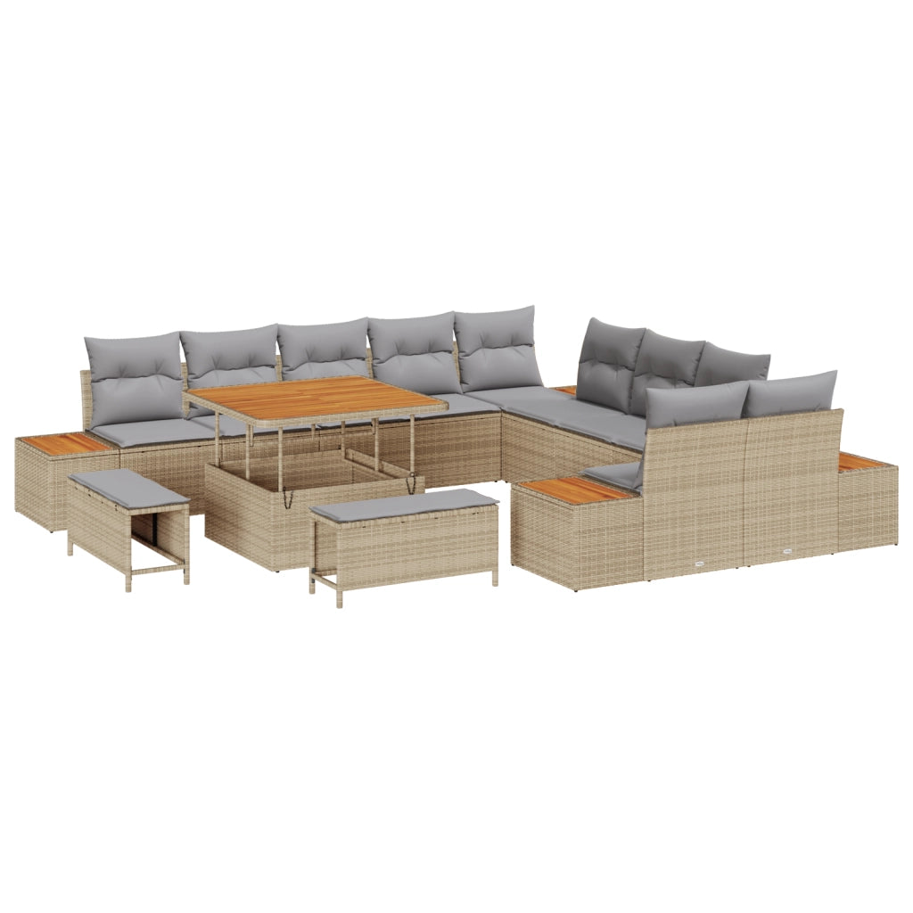 Set di divani da giardino  13 pezzi con cuscini Beige Polyrattan Acacia