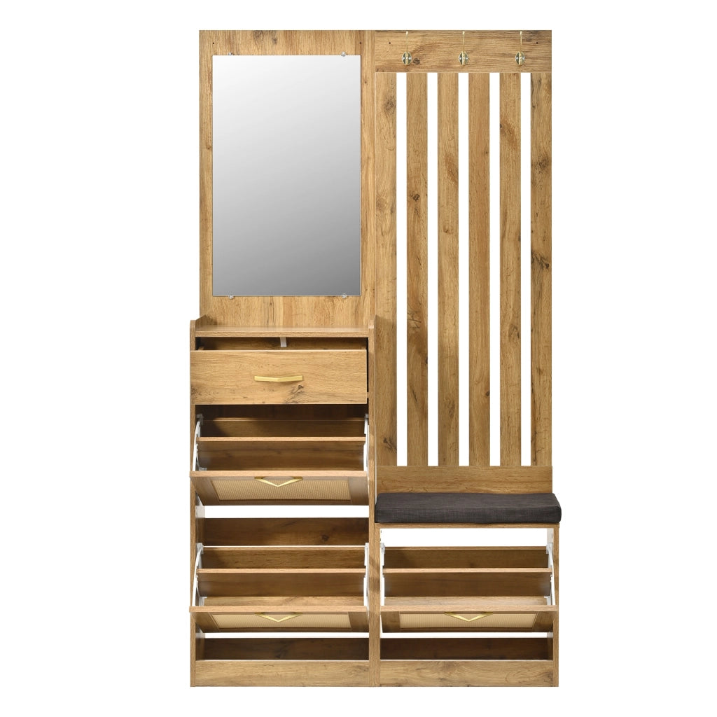 Mobile ingresso con specchio e scarpiera ribaltabile - per ingresso - naturale