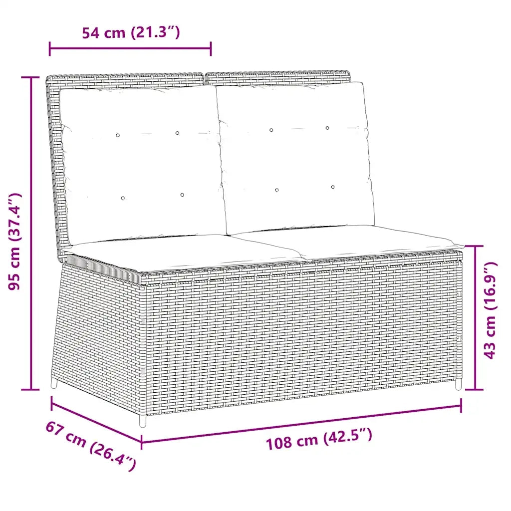 Panca Reclinabile da Giardino con Cuscini-Sgabello-Sedia da esterno Beige in Polyrattan 725376