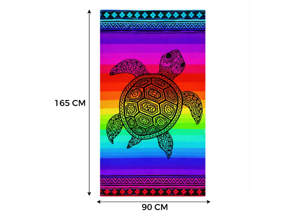 Telo Mare Jacquard Spugna Asciugamano Spiaggia Disegno Fantasy Turtle