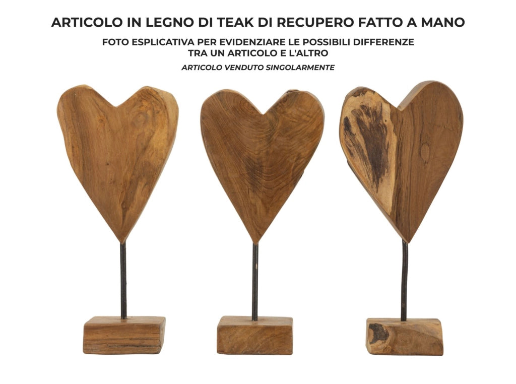 Scultura Cuore 15x10x35 cm in Teak Riciclato