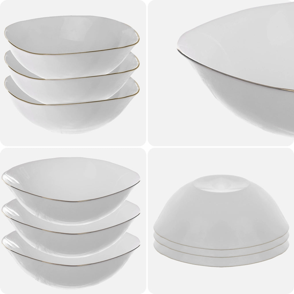 Set di 3 ciotole da insalata in vetro KADAX da 19 cm, bianche e dorate.