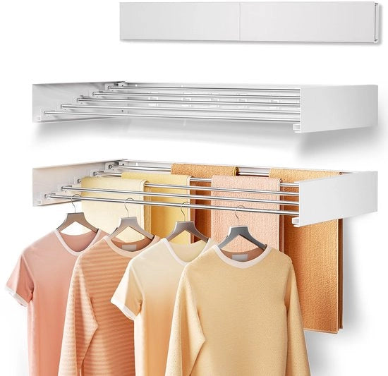 Droogrek opvuotbile per parete, drogkast opvuotbile, inosservabile e risparmiatorelo spazio, estensibile con maniglie (5 stanghe per asciugare, bianco 80 cm)