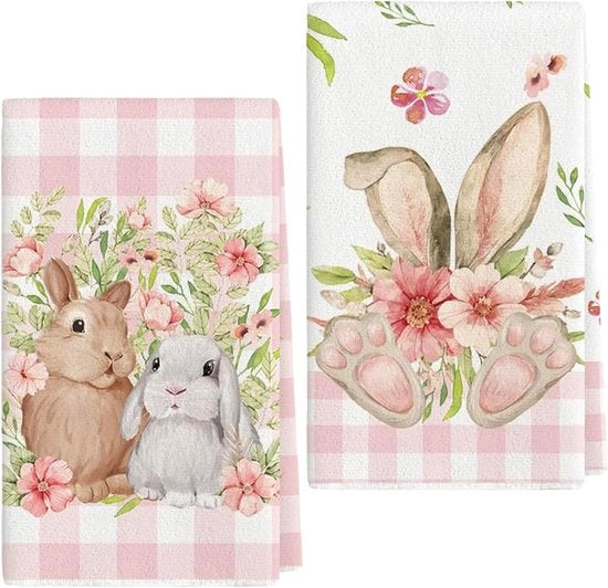 Set di 2 tovaglie da tavola per Pasqua 43 x 66 cm di cotone con motivo di pasqua - assorbenti e decorativi per Pasqua in casa - Beige (A)