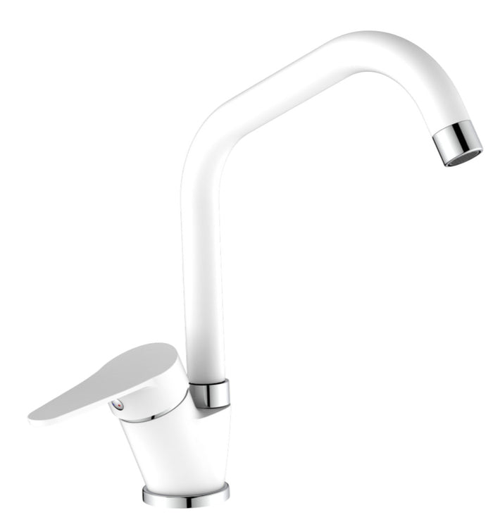 Miscelatore per cucina in ottone bianco, canna a ponte