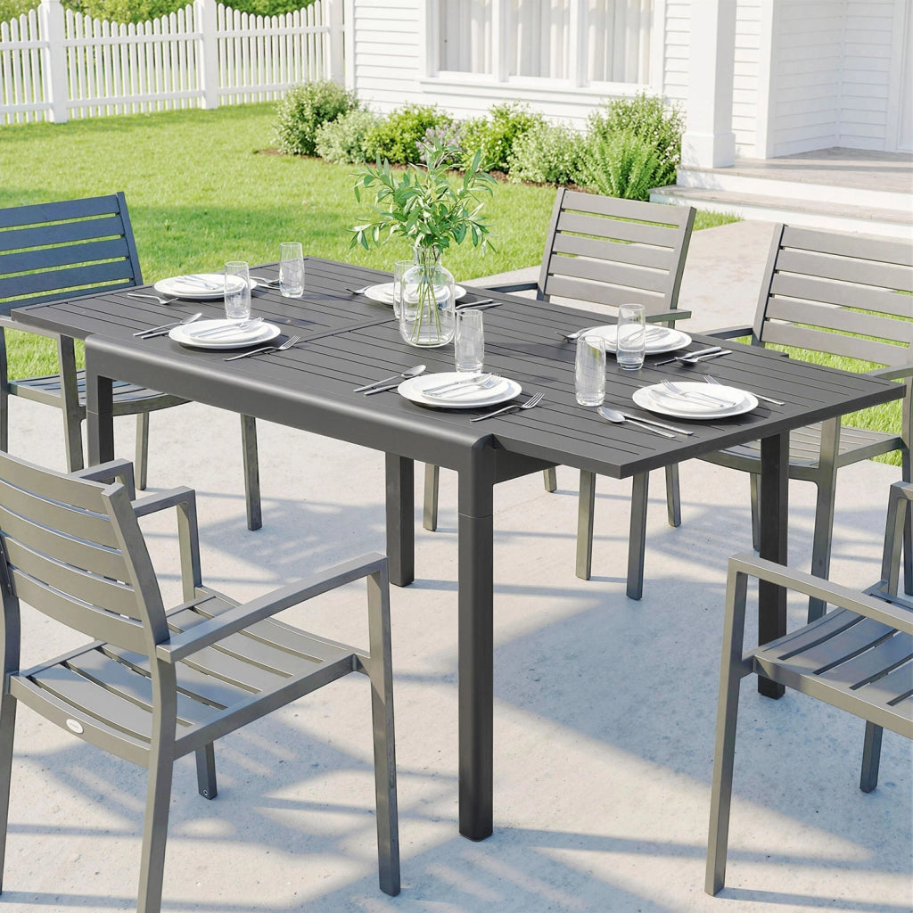 Tavolo da Giardino Allungabile 110-170x90x75 cm per 6-8 Persone con Piano a Doghe in Alluminio Grigio Scuro