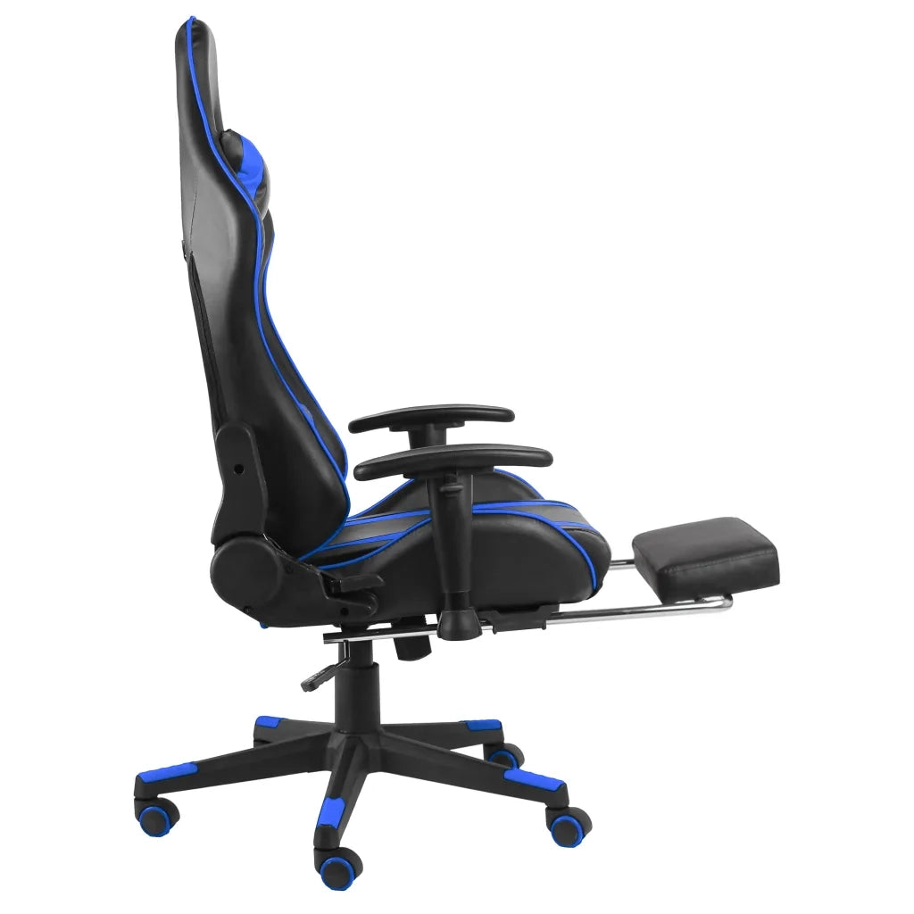 Sedia da Gaming Girevole con Poggiapiedi Blu in PVC 20485