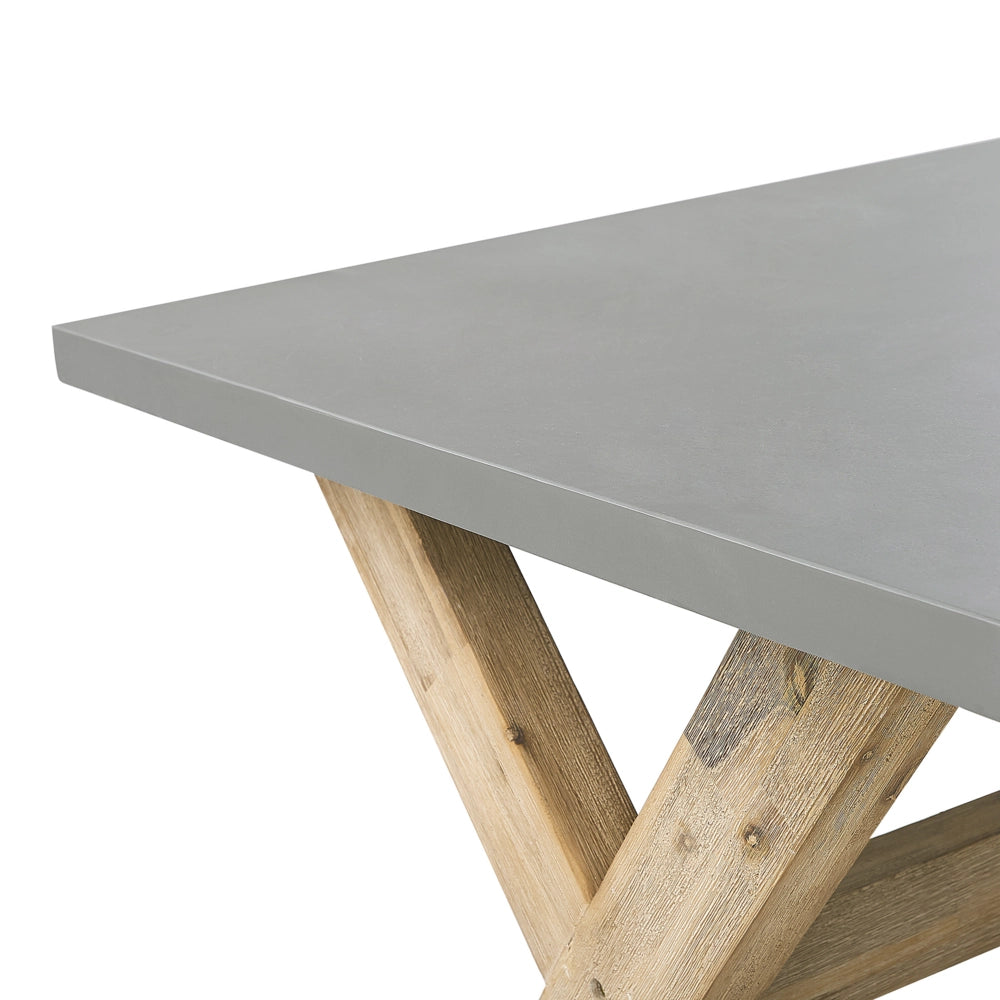 Set da pranzo per esterni grigio chiaro in fibra di legno cemento per 6 persone tavolo e sgabelli dal design moderno