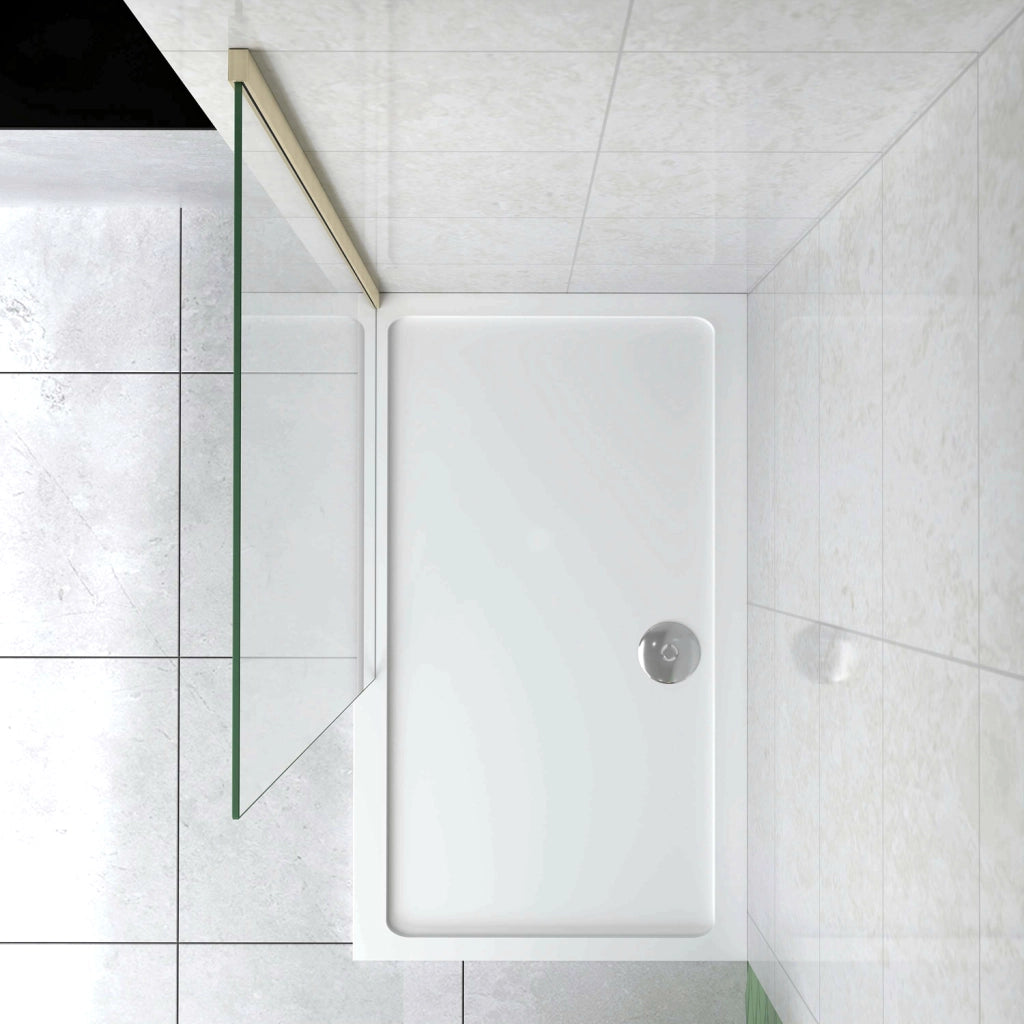 Box Doccia Walk In 100x200 cm Parete Fissa Vetro 8 mm Trasparente Anticalcare Oro Spazzolato