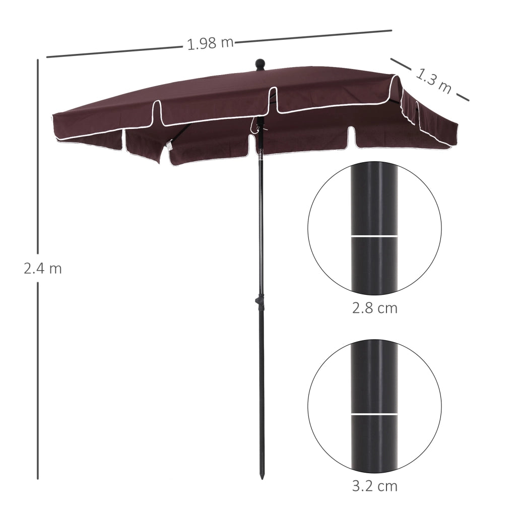 EasyComfort Ombrellone da Giardino Rettangolare e Regolabile con Palo in Alluminio, 2x1.3x2.5 m, Marrone e Nero