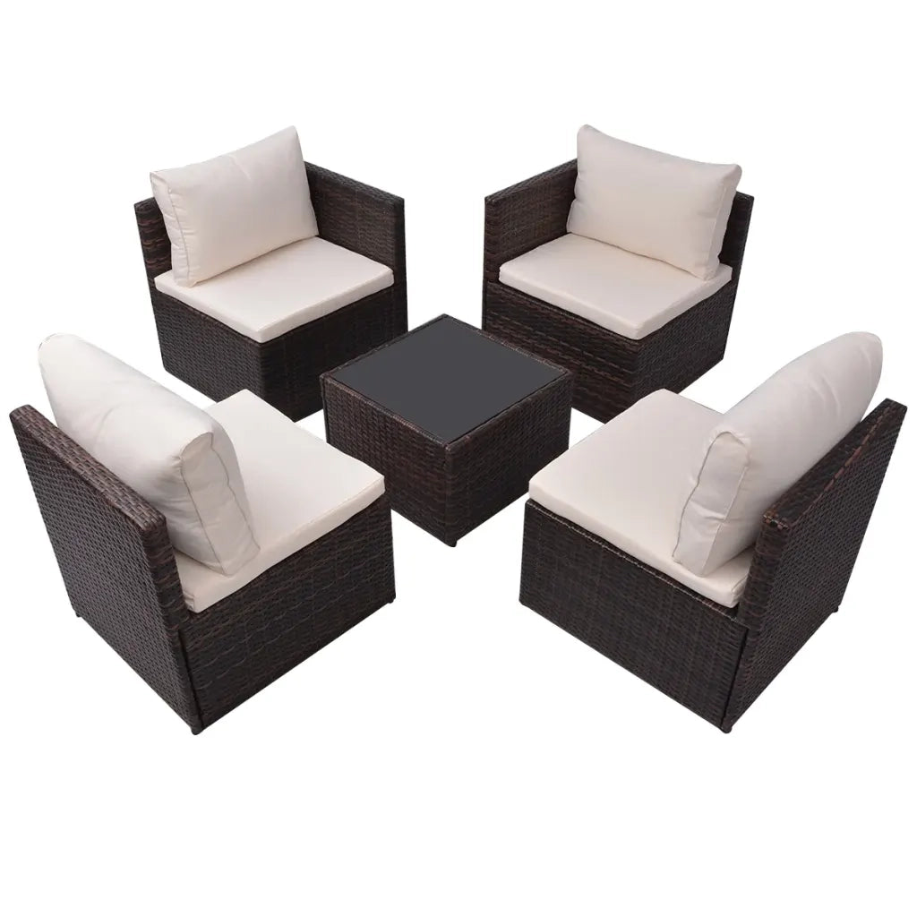 Set Divani da Giardino 5 pz con Cuscini in Polyrattan Marrone 43109