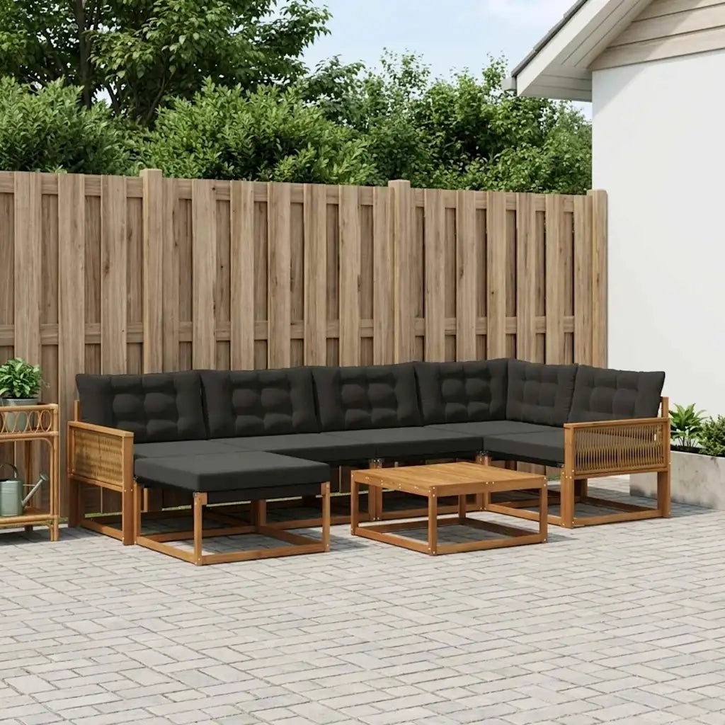 Set di divani da esterno con cuscino 7 pcs Naturale e Nero
