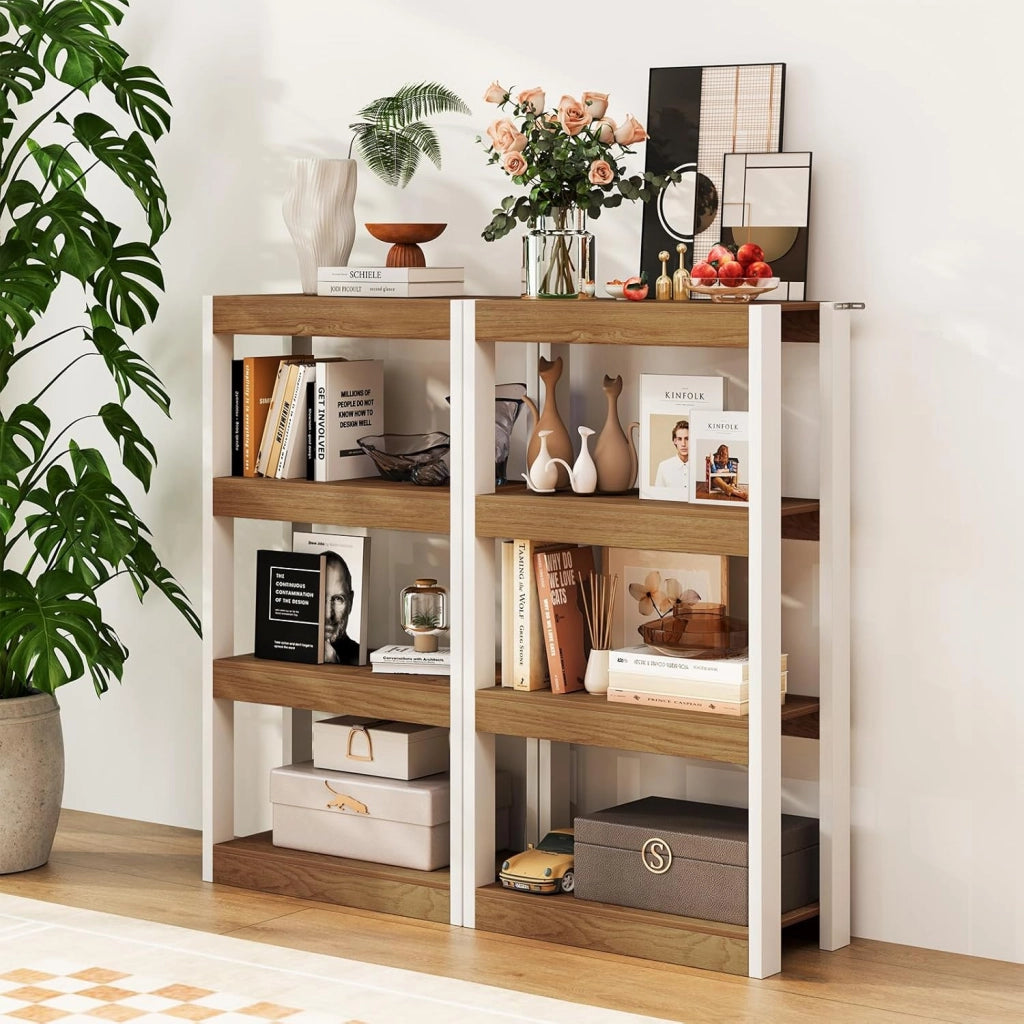 Libreria Aperta a 4 Ripiani, Scaffale Salvaspazio in Legno Anti Ribaltamento, Scaffale Portaoggetti Espositivo per Camera da Letto, Soggiorno, Cucina e Ingresso (Naturale,4 Livelli)