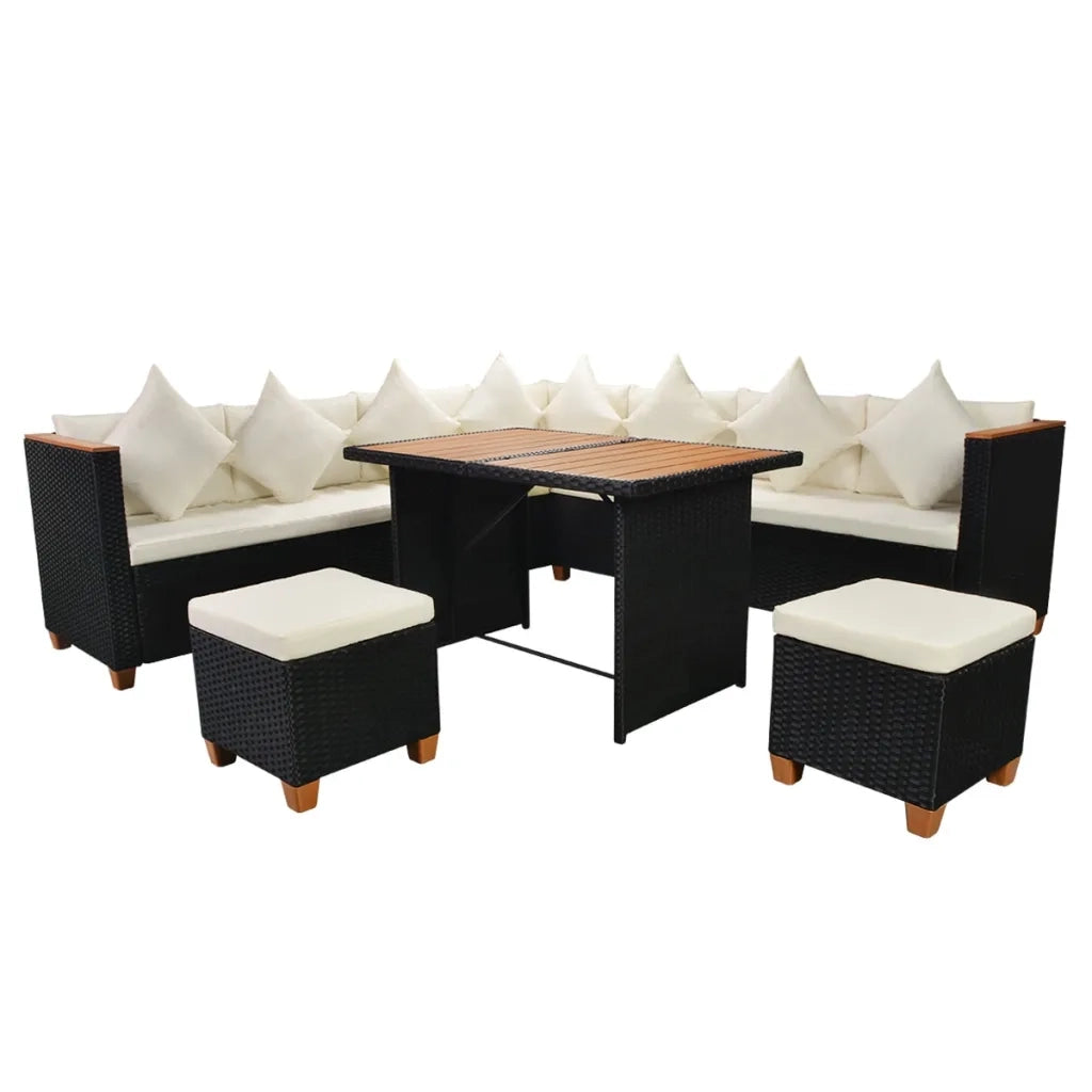 Set Divani da Giardino 7 pz con Cuscini in Polyrattan Nero cod mxl 35067