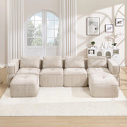 Divano modulare a U 4 posti ¨C Minimal ¨C Beige tessuto imbottito con 2 poggiapiedi