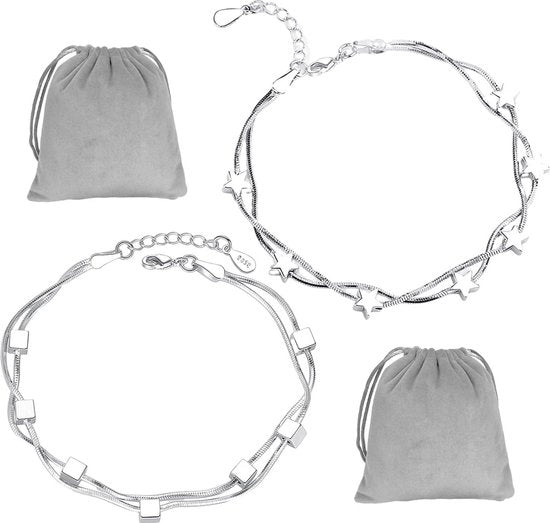 Bracciali a doppia cintura con taschini di stoccaggio - quadrato e stellato - regolabili - accessori da gioiello per donne - 2 pezzi.