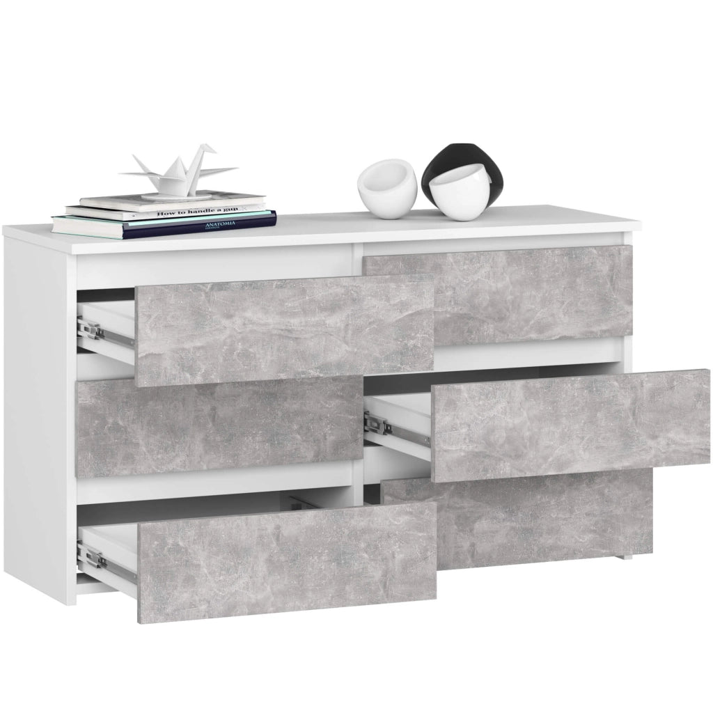 Cassettiera CL100 compatta AKORD Bianca 100 cm 6 cassetti inserto frontale Cemento 100x35x57 cm