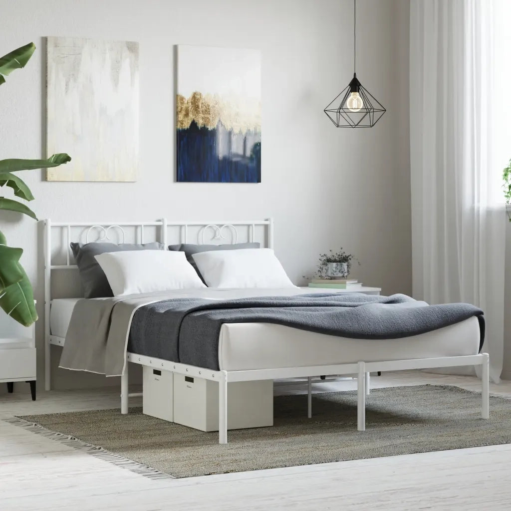 Letto matrimoniale | Letto per adulti | Giroletto con Testiera Metallo Bianco 160x200 cm