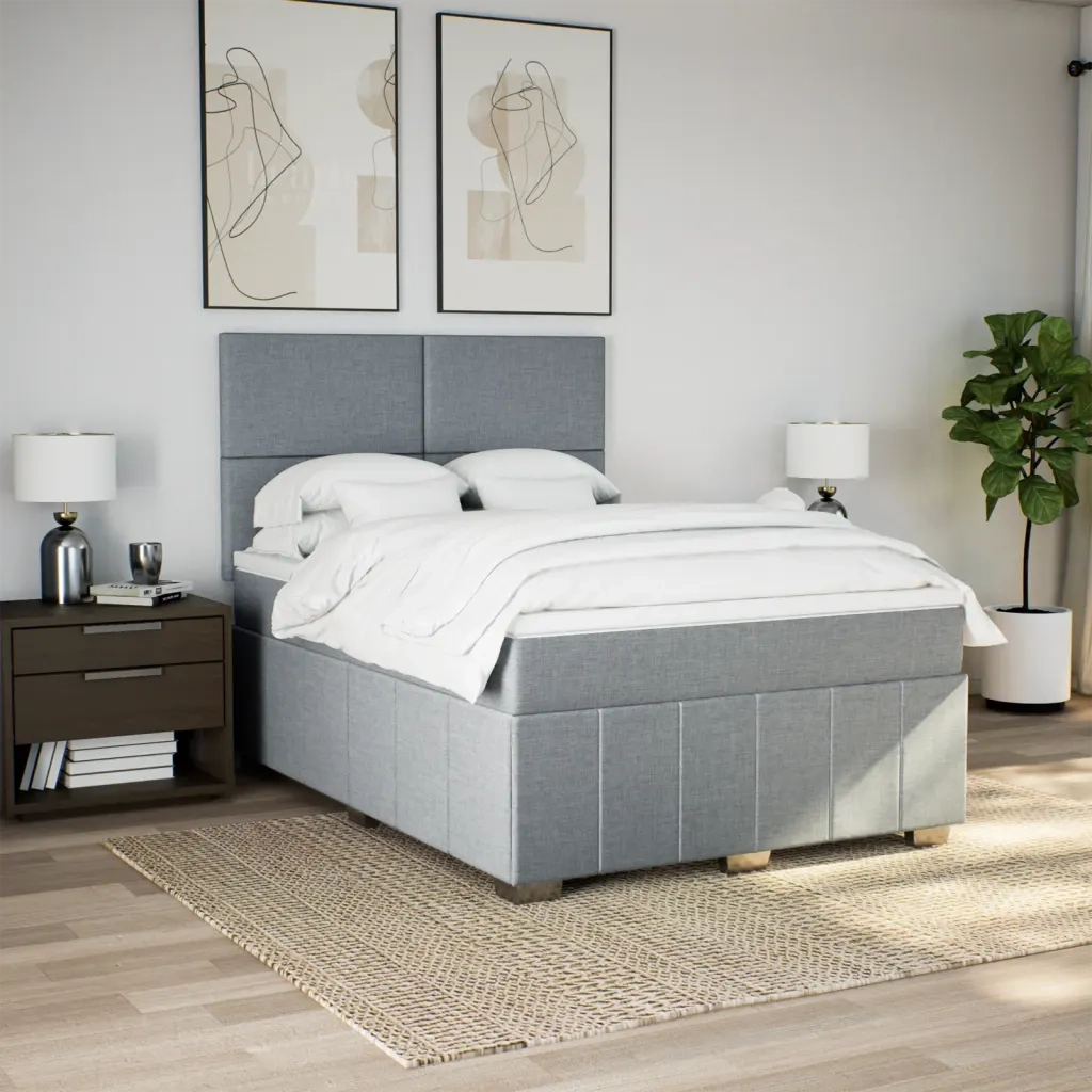 Giroletto a Molle con Materasso Grigio Chiaro 140x200cm Tessuto