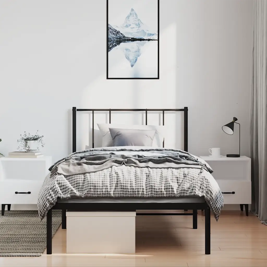 Letto singolo | Letto per adulti | Giroletto con Testiera in Metallo Nero 100x190 cm